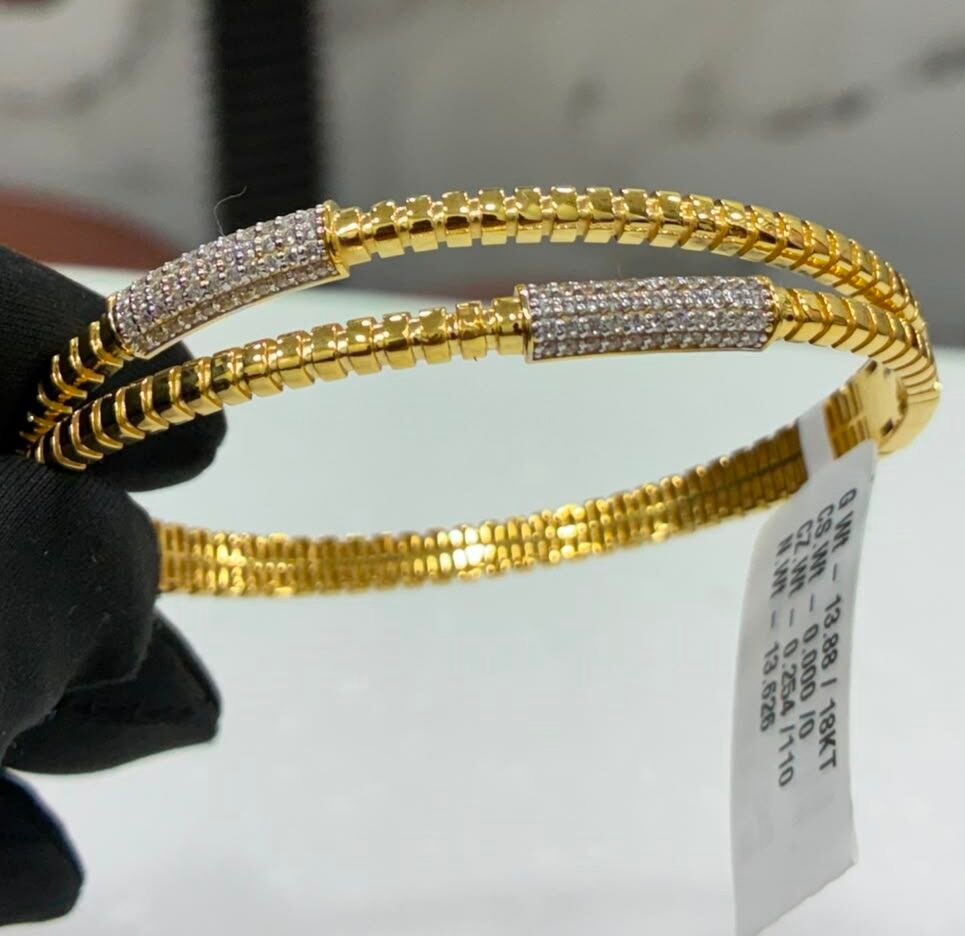 8KT Gold Dual-Band Diamond Bangle | Shivanya Jewels